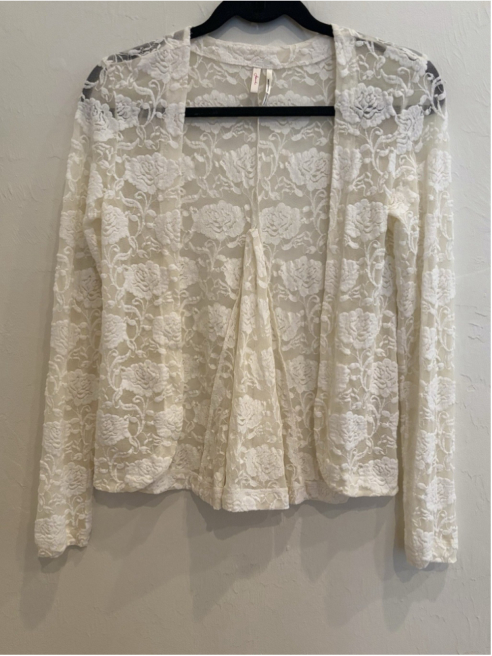 Frenchi Nordstrom Ivory Lace Open Front Cardigan Bohemian Romantic Layering XS/S